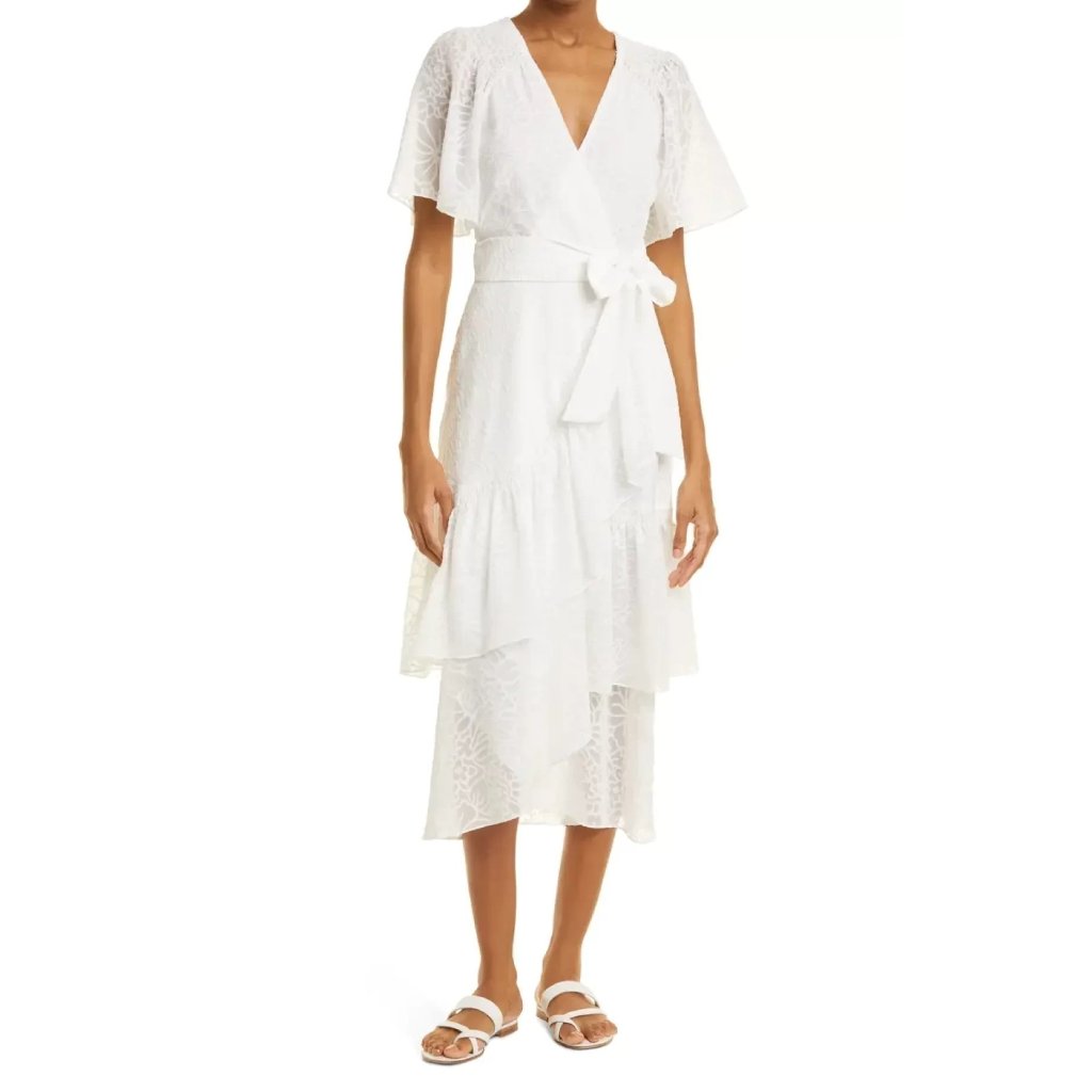 Tanya Taylor Nwt White Dress Brittany Wrap Bow Ruffle Summer 4